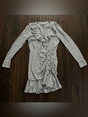 Veronica Beard Blue & White Striped Ruffle Button Front Mini Dress Size 0